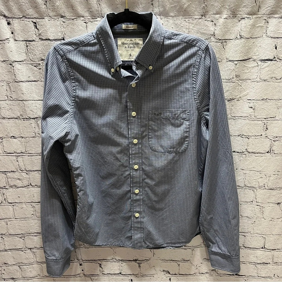ABERCROMBIE & FITCH Mens Button Down Long Sleeve Muscle Shirt Blue White Small - Picture 1 of 9